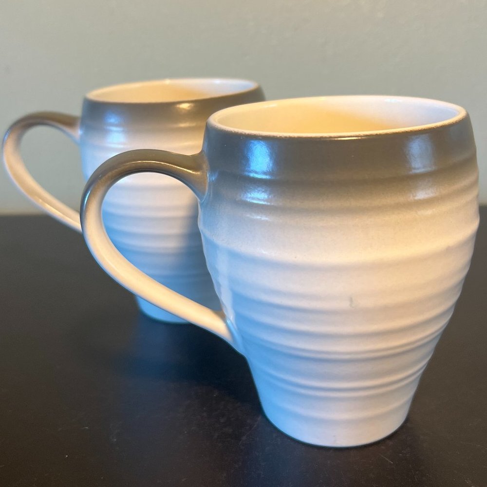 Mikasa Swirl Ombre Graphite Stoneware Mugs Set of 2 Ribbed Two Tone Gray Cream
